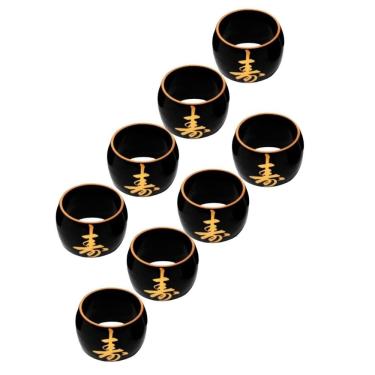 Imagem de Kit Com 8 Porta Guardanapo Preto Ideograma Japonês Dourado