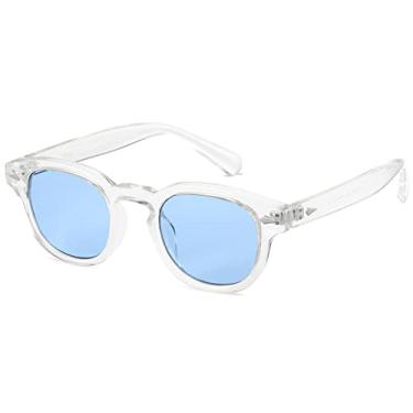 Imagem de Gtand Óculos de sol unissex vintage retrô estilo redondo colorido para homens mulheres moda círculo óculos de sol 46 mm, Armação de cristal C25/lente matizada azul, 46mm