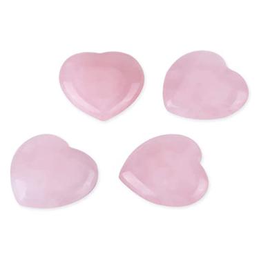Imagem de 4 Unidades de Quartzo Rosa Esculpido Coração Pedra de Cura de Cristal Rosa para Token de Amor, Design Requintado