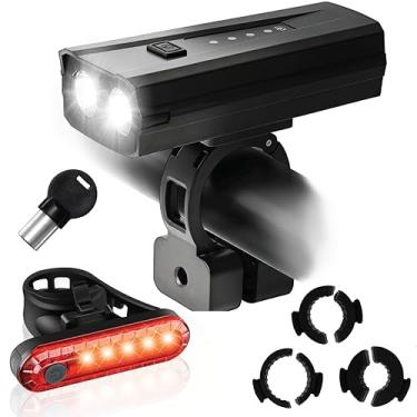 Imagem de Luzes antifurto para bicicleta (conjunto dianteiro e traseiro), farol e lanterna traseira recarregável por USB para passeios noturnos, super brilhantes, à prova d'água, funciona com todas as