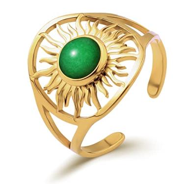 Imagem de SHUS LIVE Anel Estrela Do Norte Para Mulheres, Anéis De Ouro Boho Vintage Ajustáveis Com Junta, Meditação Pedra Sol E Da Lua Boêmio, Ágata Verde Banhada A Amarelo, Delicado Homens