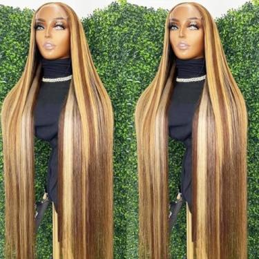 Imagem de Peruca frontal ombré com destaque de densidade de 250% cabelo humano cabelo humano loiro mel HD peruca frontal pré-arrancada com cabelo de bebê marrom 4/27 colorido peruca frontal sem cola para