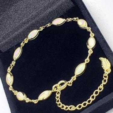 Imagem de Pulseira Contas Navete Pingente Folha Banho De Ouro 18K 3012 - Très Ch