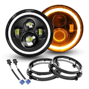 Imagem de Willpower 2 faróis redondos de LED de 17 cm, 50W 5000LM 4 lentes Angel Eyes branco DRL e anel de halo âmbar, farol alto/baixo para Jeep Wrangler JK LJ CJ TJ Motocicleta Carro Offroad com suportes