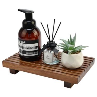 Imagem de Suportes de madeira de acácia para bandeja de banheiro, bancada de cozinha, acessórios de pia de banheiro, suporte decorativo de madeira, suporte de pedestal para cozinha, sabonete, vaidade, banheiro
