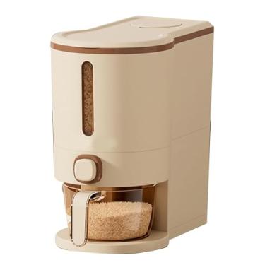 Imagem de Pressione Dispensador de arroz com recipiente de armazenamento de grãos selados de janela transparente 5 kg de plástico de cozinha (Marrom)