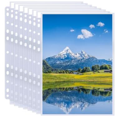 Imagem de Pacote com 50 capas para fotos 20 x 25 cm para fichário de 3 anéis – comporta 100 fotos, seguro para arquivamento, livre de ácido, protetores de página de plástico transparente para álbuns de fotos