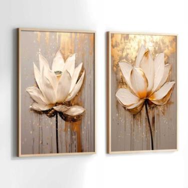 Imagem de Conjunto Quadros Decorativos com Moldura Rosas Branca e Dourada Pintur