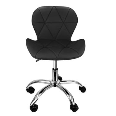 Imagem de Cadeira de Escritório Estofada, Base Giratória Cromada, Encosto Acolchoado, Preta