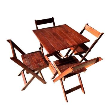 Imagem de Conjunto De Mesa Para Bar 4 Cadeiras Dobráveis Em Madeira Imbuia