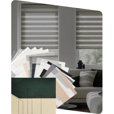 Imagem de Yoolax Persianas motorizadas com controle remoto, persianas motorizadas compatíveis com Alexa, persianas motorizadas de privacidade, persianas zebra para janelas, amostra de tecido (multicolorida)