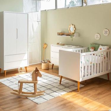 Imagem de Kit Quarto Infantil Theo com Pés Retrô Mel - Berço + Cômoda 6 Gavetas 