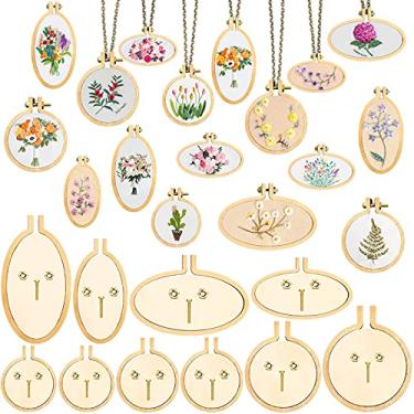 Imagem de ZOCONE Mini bastidores de bordado, pequenos argolas, bastidores de madeira, minicírculo de bordado para pingente DIY e ponto de cruz (10 conjuntos)