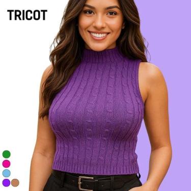 Imagem de Blusa Tricot Canelado Regata com Trancinha Verão Gola Alta - Vitrine C