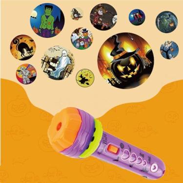 Imagem de Projetor de lanterna de Halloween para crianças, projetor de luzes de Halloween, 24 padrões diferentes, imagens de tema de fantasma de abóbora, tocha, lanterna, brinde de brinquedo, decorações de