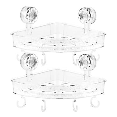 Imagem de Tcwhniev 2 peças de suporte de chuveiro de canto com ganchos, prateleira de chuveiro com sucção de PET resistente para banheiro, suporte de armazenamento ondulado sem broca com ventosa para superfície