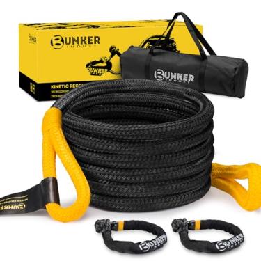 Imagem de BUNKER INDUST Corda de recuperação cinética de 3 cm × 20 pés com 2 kit de manilha macia, corda de reboque de nylon de 24,947 kg, kit de recuperação off-road para caminhão Jeep 4 x 4 ATV UTV SUV
