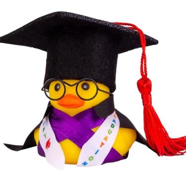 Imagem de MuMyer Decoração de painel de carro de pato de graduação ornamentos de borracha para presente de formatura com mini óculos, capa e faixa (A3)