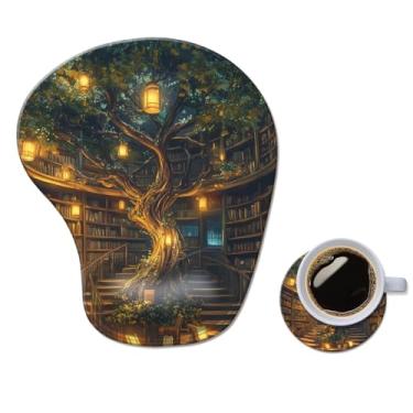 Imagem de Mouse pad ergonômico com descanso de pulso, tapete de mouse de gel de computador confortável suporte de pulso para laptop, mouse para alívio da dor com base de poliuretano antiderrapante floresta