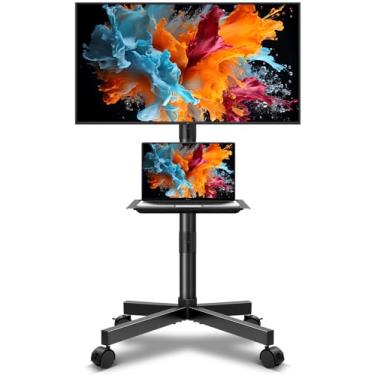 Imagem de WKWKER Suporte de TV móvel com rodinhas para TVs de tela plana LCD de 23 a 65 polegadas com tela curva de até 39,9 kg de altura prateleira ajustável suporte de TV portátil com rodas suporte de piso