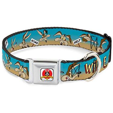 Imagem de Buckle-Down Coleira para cães com fivela de cinto de segurança – WILE E. COYOTE expressões/placas de deserto – 3,8 cm de largura – serve para pescoço de 45,7 a 81,2 cm – Grande