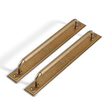 Imagem de Goo-Ki Pacote com 2 puxadores de armário com placa traseira/espaçador puxadores de gaveta de latão antigo, orifício central de 19 cm, vintage, retrô, liga de zinco, ferragens de cozinha