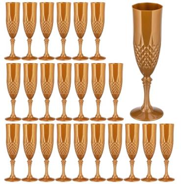 Imagem de Rkyhwowby Taças de champanhe de plástico, taças de vinho, taças de vinho, flauta de champanhe reutilizável para casamentos, despedidas de solteiro, brindes e eventos (24, ouro)