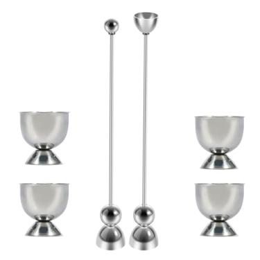 Imagem de FALESOUL Conjunto de 6 peças de topo de biscoito de ovo inoxidável, conjunto de topo de biscoito de ovo para ovos cozidos crus, abridor de ovos de cabeça dupla individual com 4 copos de ovo para