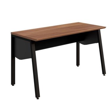 Imagem de Mesa Escrivaninha 135cm com Tampo Chanfrado e Pés Metálicos Industrial Executive Nogal / Preto