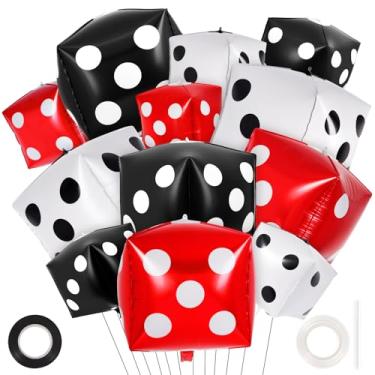 Imagem de 12 balões de dados grandes, balões de alumínio vermelho, branco e preto, decorações de festa de dados, balões infláveis de alumínio 4D Mylar para crianças, adultos, artigos de festa de jogos de