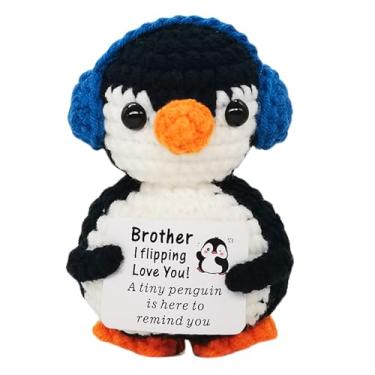 Imagem de qyqkfly Inspirador crochê positivo mini pinguim feito à mão animais de crochê encorajamento emocional presente engraçado para mulheres homens, aniversário, Natal, Páscoa, dia dos namorados, Algodão