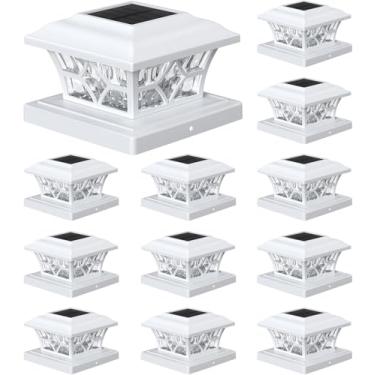 Imagem de APONUO Pacote com 12 lâmpadas solares com bateria de 1000 mAh – para cercas de 10 x 12 x 15 x 15, tamanho maior e mais duradouro, 2 modos, à prova d'água IP64, para terraço (branco)