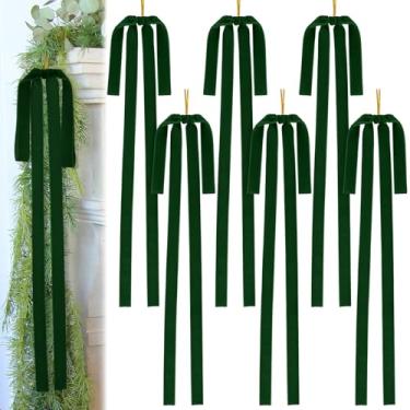 Imagem de Grande laço de veludo de Natal de 60 x 40 cm para árvore de Natal vintage laços de guirlanda de escada de Natal para decoração de lareira de Natal (6, verde)
