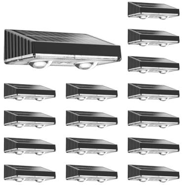 Imagem de NIORSUN Luzes de cerca solar, pacote com 16 lâmpadas de convés, luzes de LED brancas quentes para uso externo, luz solar IP45 à prova d'água para quintal/piscina/trilho/pátio/varanda/degrau/exterior