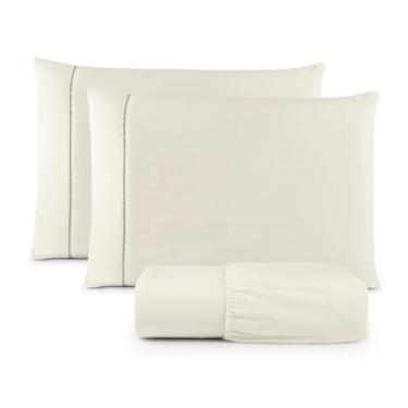 Imagem de Jogo De Lençol Casal Padrão 3pçs Micropercal 400 Fios Aveludado Não Gera Bolinhas (PALHA)
