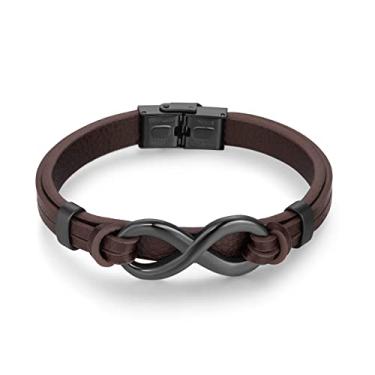 Imagem de Rockyu Pulseira de couro marrom infinito com fecho de aço inoxidável para homens, design ajustável elegante, durável e moderno