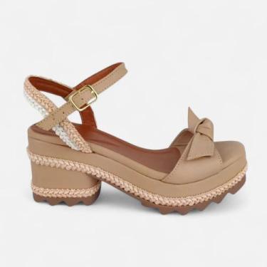 Imagem de Sandália Feminina Plataforma Moda Casual Couro Legítimo Confortável - 