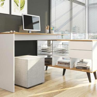 Imagem de Mesa Escrivaninha em L 2 Gavetas e Nichos MDP Br/Cdk 0747 - Due Lare