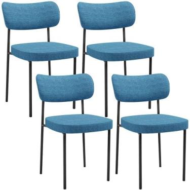 Imagem de Kit 04 Cadeiras Estofadas Para Sala De Jantar Melina L02 Linho Azul - 