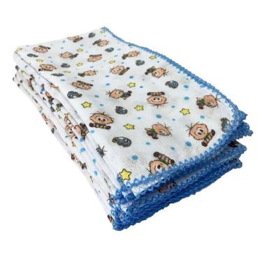 Imagem de Kit 5 Fralda Da Turma Da Monica 70X70Cm Com Crochê Azul
