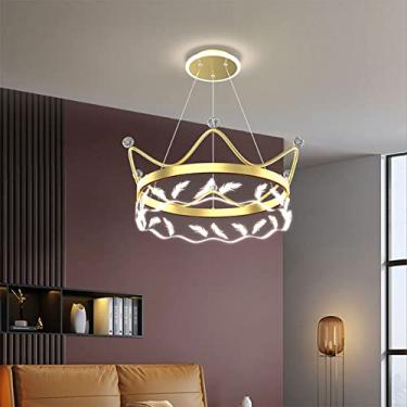 Imagem de Iluminação pendente dourada para sala de estar - Lustre com controle remoto - Arte para quarto compatível com luminárias suspensas de teto interno em formato de coroa Iluminação interessante