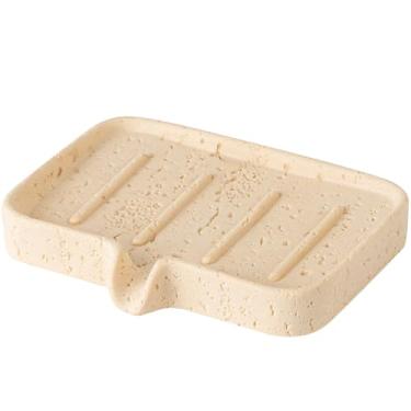Imagem de Haocoott Saboneteira autodrenante, suporte de sabão em barra travertino, suporte de esponja para chuveiro, banheiro, cozinha, banheira, perfeito para dispensador, esfregão, garrafa, copo na pia ou
