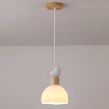 Imagem de Luminária pendente de vidro de leite de fazenda, luminária pendente de cúpula de vidro com nervuras, 3 lâmpadas, lâmpada suspensa de teto de pássaro branco, lustre moderno de meados do sécul