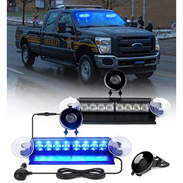 Imagem de Xprite Painel de para-brisa LED estroboscópico piscando barra de luz dupla de alumínio com ventosas viseira de deck aviso de perigo da polícia semáforos de segurança para emergência, voluntário, bombeiros, veículos POV, caminhões, azul