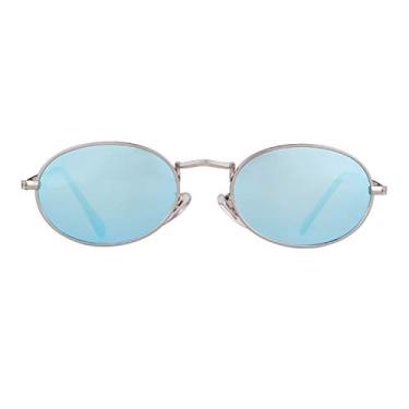 Imagem de GIFIORE Óculos de sol ovais vintage retrô anos 90 óculos de sol de designer moderno para mulheres e homens, Armação prateada, lente espelhada azul, Small