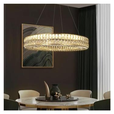 Imagem de Lustre luxuoso, luminária pendente de cristal de luxo para sala de estar, moderna, circular, LED, dourada, prateada, sala de jantar, quarto, decoração para casa, dourado-dia40cm