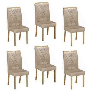 Imagem de Conjunto 6 Cadeiras para Sala de Jantar Pés em Madeira Maciça Lara Bege