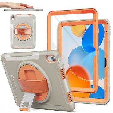 Imagem de Capa com alça de mão original para iPad 11 (A16) 11 polegadas (2025) e 10ª geração 11 polegadas (2022) | Suporte giratório de 360°, alça de mão de couro genuíno, protetor de tela integrado (cinza