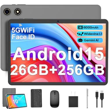 Imagem de Tablet Android 15 com teclado - 26 GB de RAM + 256 GB de ROM, expansão de 2 TB, tablets 2 em 1 de 10 polegadas com Wi-Fi 5G/2,4G, 8000mAh, BT5.0, 5MP + 13MP, tela dividida, Widevine L1, mouse, estojo