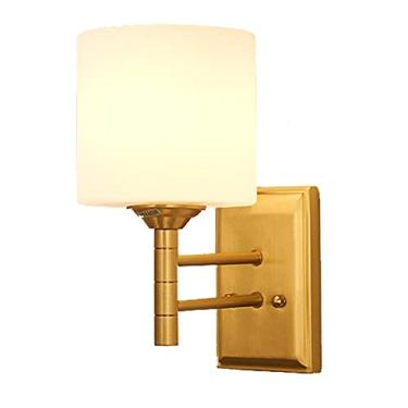 Imagem de HOSETEON Arandela de parede moderna, arandela de parede europeia, arandela minimalista para interior, dourada, todo-cobre, luzes de parede de vidro gelado, base de lâmpada compatível com cama